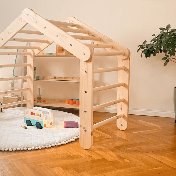 Pikler triangolo montessori grigio in pino massiccio 61x112x94 cm Montessori – Meowbaby