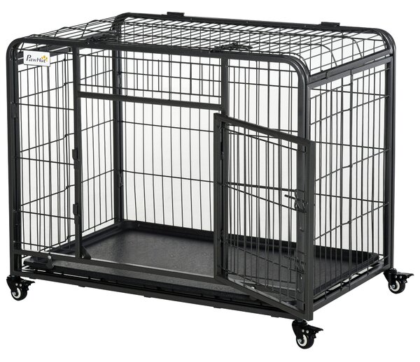 Gabbia per Cani Pieghevole 109,5x71x78 cm con Ruote in Metallo Grigio Scuro