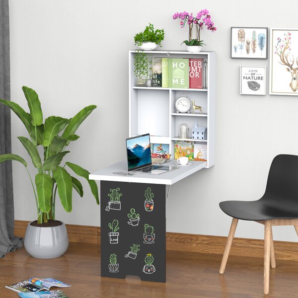 Tavolo Scrivania Pieghevole a Muro 60x88,5x146,5 cm Bianco e Nero
