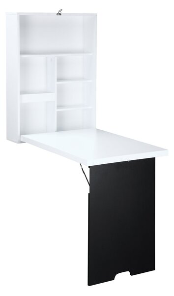 Tavolo Scrivania Pieghevole a Muro 60x88,5x146,5 cm Bianco e Nero