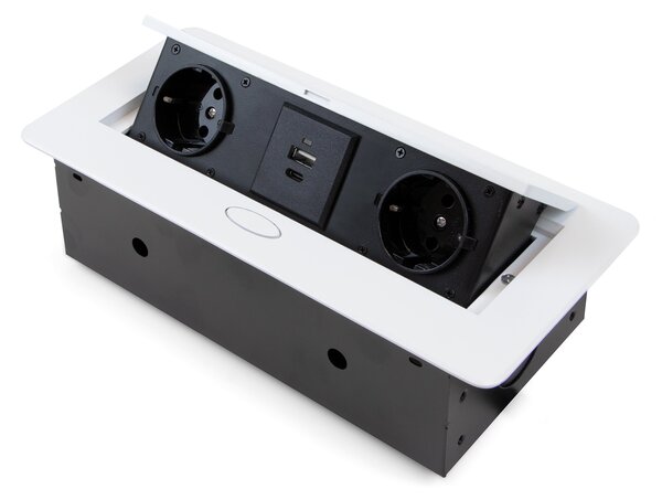 Multipresa Atom 26 Lite per Scrivania Verniciato Bianco Zama e Acciaio e Tecnoplastica Emuca