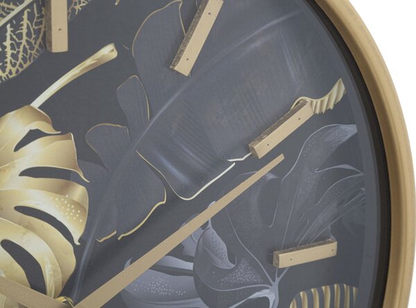 Orologio da Muro Palm Ø40x6 cm in Ferro MDF e Vetro Oro e Nero