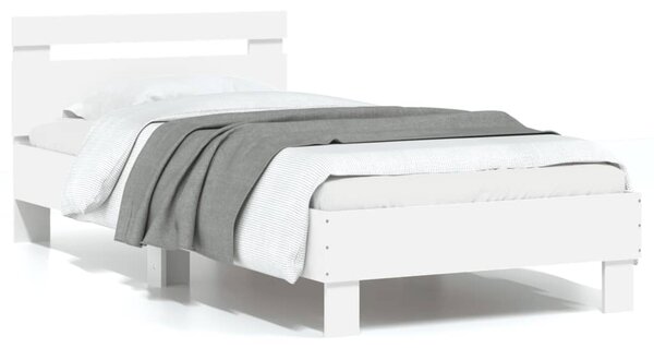Letto Singolo In Legno Di Pino 90x200cm - Testiera Moderna, Bianco, Con Rete A Doghe - Foto 7