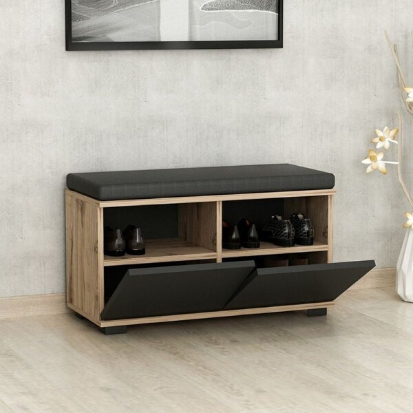 Scarpiera con pouff 80x35x42 cm Dragoshoe noce e nero
