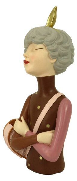 Statuina Donna in Resina con borsa portafiori marrone cm 17x13xh35