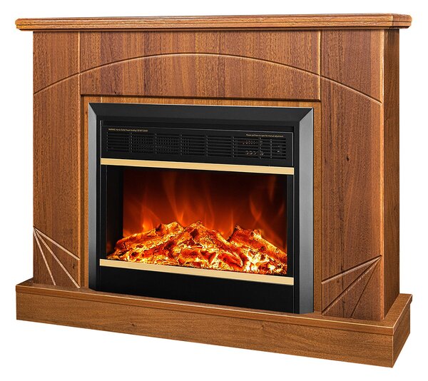Camino Elettrico da Pavimento 85x110x27 cm Effetto Fiamma 1500W Madeira & Mars Noce