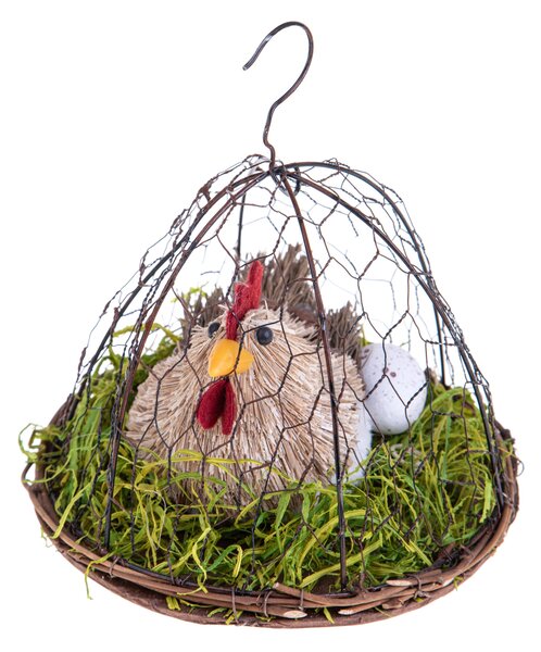 Set 2 Galline Decorative Dentro Gabbia Rete H 15 cm