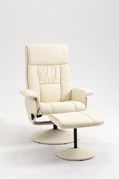 Poltrona Relax Reclinabile con Pouf Poggiapiedi 80x69x110 cm in Similpelle Crema