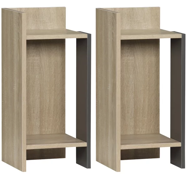 Set 2 Comodini Ripiano Aperto 27x25x60 cm in Truciolato Grigio e Legno Naturale