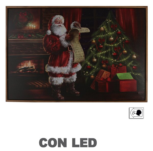 Quadro in Legno con Led babbo natale rettangolare cm 63x43x3,3