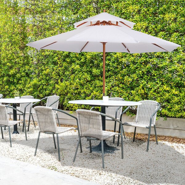 Ombrellone da Giardino Ø2.7 m Palo Ø38 mm in Legno con Doppio Tetto Crema