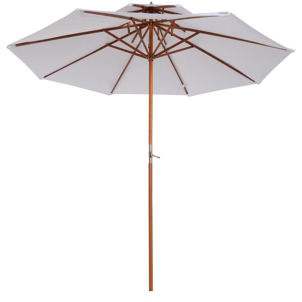 Ombrellone da Giardino Ø2.7 m Palo Ø38 mm in Legno con Doppio Tetto Crema