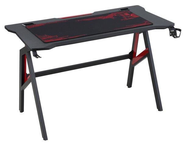 Scrivania da Gaming 120x58x75 cm in MDF e Metallo Rosso e Nero