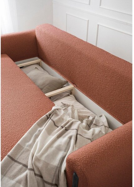 Divano color terracotta allungabile/con contenitore e rivestimento in bouclé 244 cm Arcadova – ELTAP