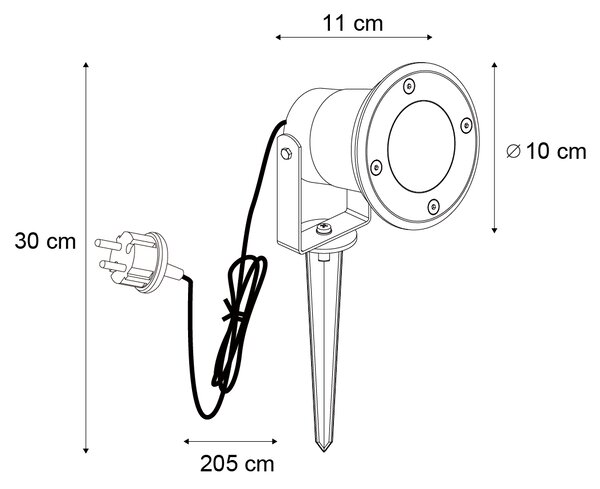 Faretto da giardino a picchetto beige GU10 50mm regolabile IP65 con cavo e spina - Basic