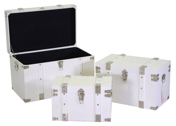 Set 3 Baule in legno bianco rettangolare