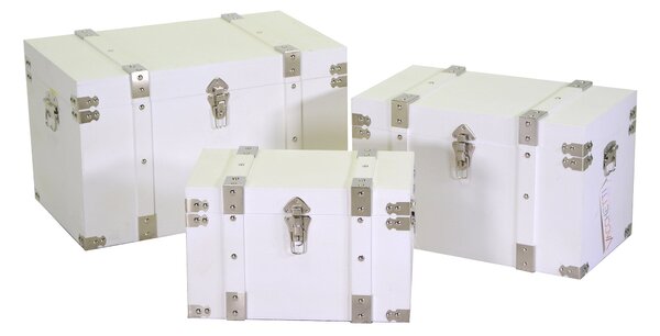 Set 3 Baule in legno bianco rettangolare