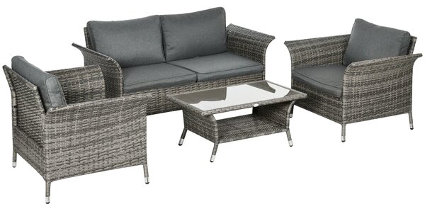 Set Salotto da Giardino Divano 2 Poltrone e Tavolino in Rattan Grigio