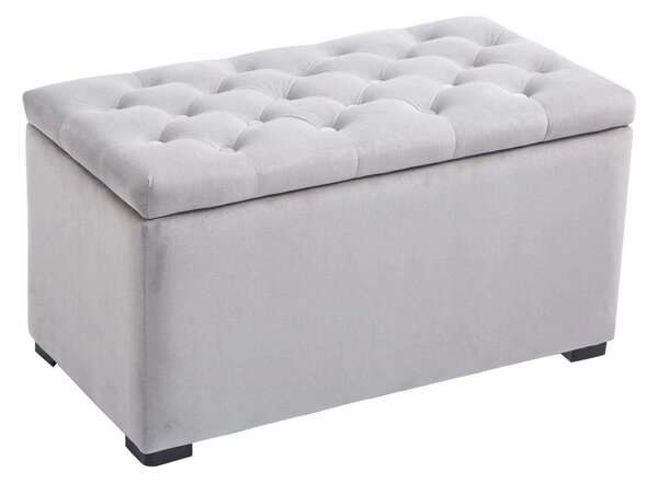Cassapanca Portaoggetti Multiuso con 2 Sgabelli Pouf in Velluto Grigio Perla