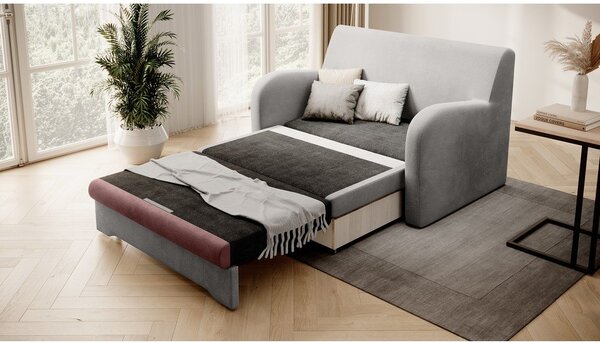 Divano rosa/grigio chiaro allungabile e rivestimento in velluto 130 cm Ario – ELTAP