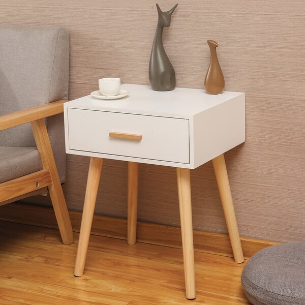 Comodino 1 Cassetto in Legno 42x35x53 cm Toby Bianco