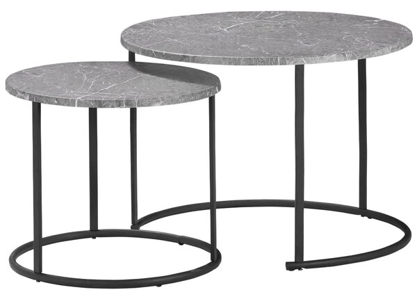 Set 2 Tavolini Piano Effetto Marmo Struttura in Metallo Nero