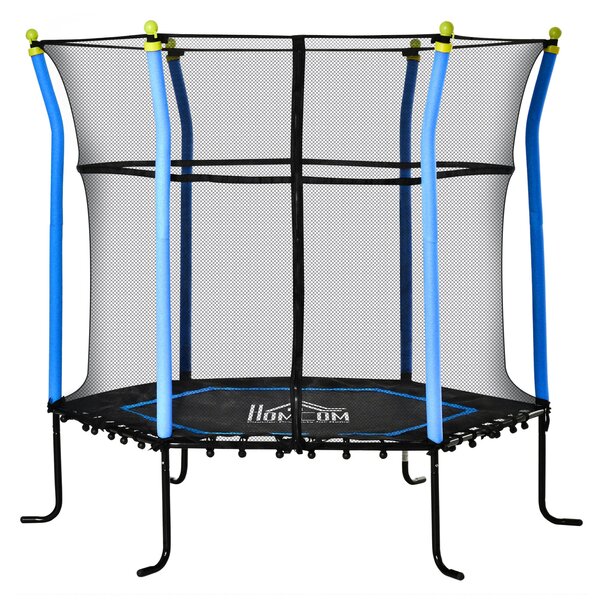 Trampolino Tappeto Elastico per Bambini Ø185x160 cm in Acciaio Blu e Nero