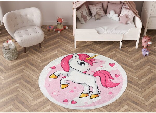 Tappeto per bambini rosa lavabile ø100 cm Pink Unicorn – Vitaus