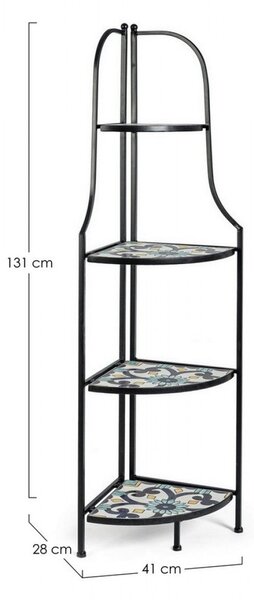 Portapiante ad Angolo 41x28x131h cm 4 Ripiani Pieghevole in Metallo