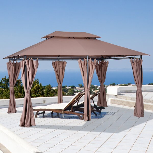 Gazebo da Giardino 4x3m in Acciaio Doppio Tetto Cachi