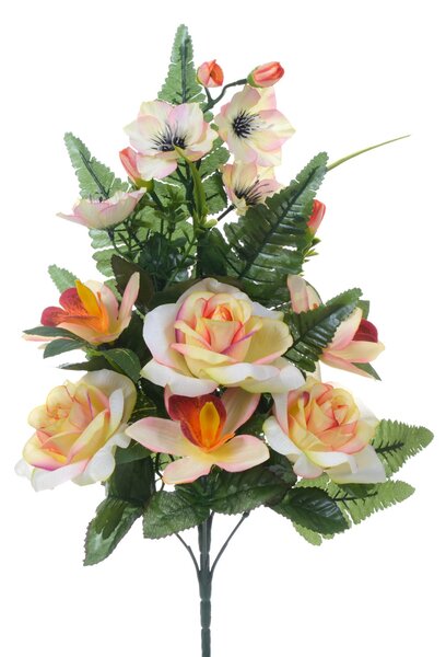 Set 4 Bouquet Artificiali Frontale di Rose e Cattleya da 9 Fiori H 59 cm