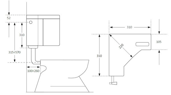Cassetta WC Angolare a Zaino 1 Pulsante 31x22x31 cm Forlani Angolo Bianca