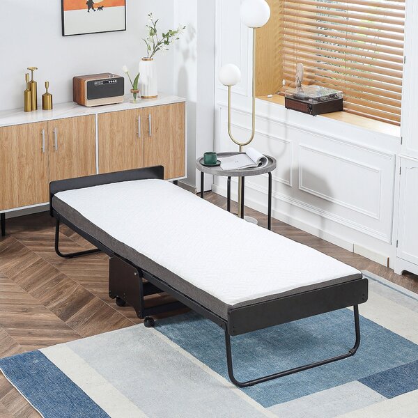 Brandina Pieghevole con Materasso H10 cm 80x200 cm Struttura in Acciaio con Ruote e Doghe