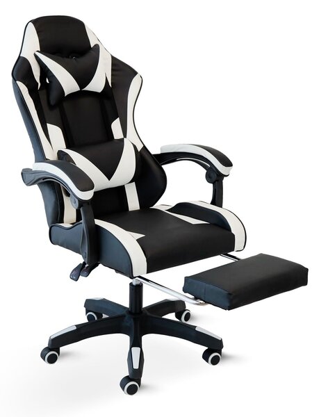 Poltrona Racing Omega con Piedi Nera Bianca Similp
