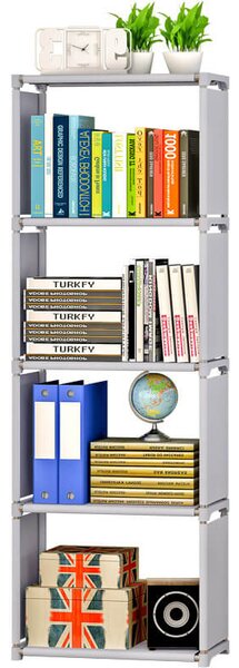 Libreria 5 Ripiani 52x31x144 cm in Metallo e Tessuto TNT Joy Silver/Grigio