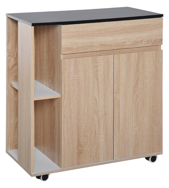 Mobiletto da Cucina con Cassetti e Ruote in Legno Rovere nero 78x39.5x88.5 cm