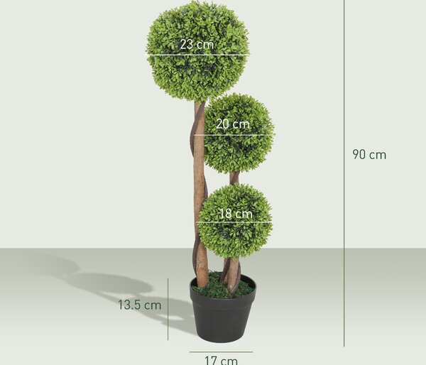 HOMCOM Set 2 Piante di Bosso Artificiale a 3 Sfere, con Vaso e Fondo Rinforzato, Altezza 90 cm, per Interno ed Esterno | Aosom Italy