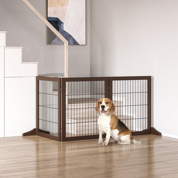 Cancelletto di Sicurezza Pieghevole per Animali Domestici 185x36x71 cm in Legno Marrone