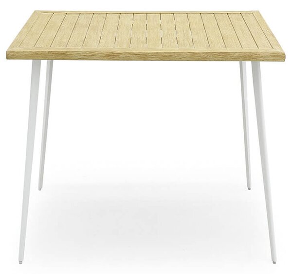 Tavolo da Giardino 90x90x75 cm in Acciaio Kraus Leonardo Bianco e Effetto Legno