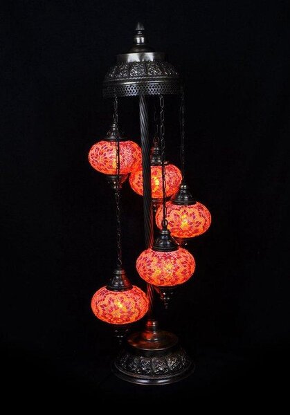 Lampada da terra con mosaico turco - Lampada marocchina fatta a mano con 5 sfere arancioni - Autentica e unica