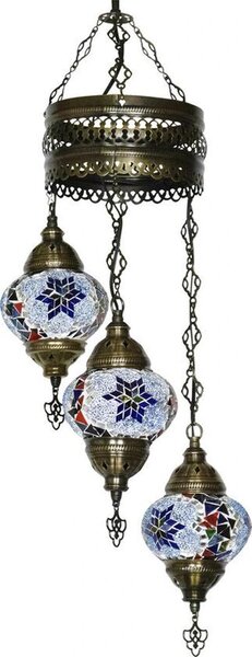 Lampada a sospensione Mosaico Orientale Blu 70 cm di altezza, 20 cm di larghezza, 13,5 cm di diametro, attacco E14, realizzata a mano