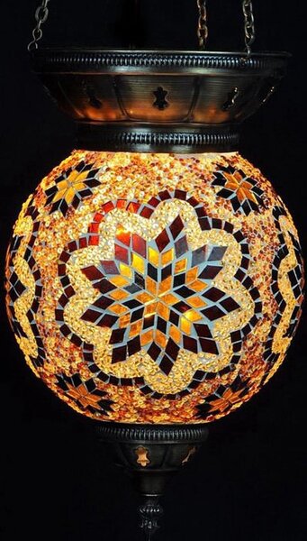 Lampada a sospensione turca marrone, 25 cm - Lampada orientale realizzata a mano con vetro mosaico per una luce suggestiva