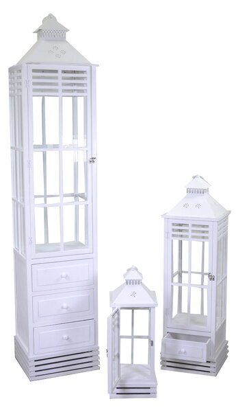Set 3 Lanterna in legno bianco rettangolare