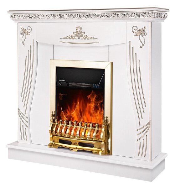 Camino Elettrico da Pavimento 103,5x110x30 cm Effetto Fiamma 2000W Napoli & Galileo Gold Bianco