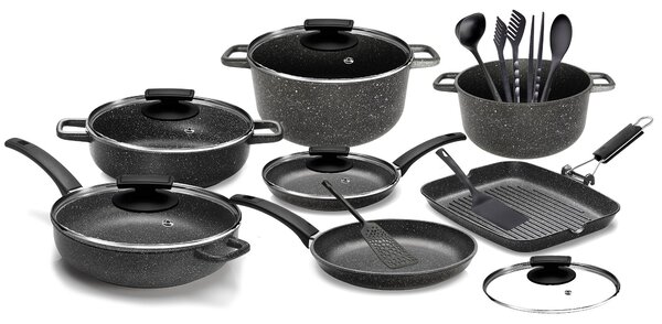 Batteria di Pentole 18 Pezzi in Alluminio Pressofuso Antiaderente Olympia Hard Cook