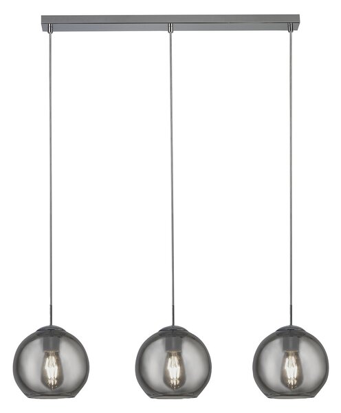 Lampada a sospensione a 3 luci in nichel opaco con vetro fumé