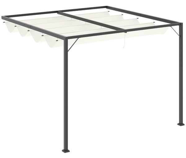 Pergola da Giardino a Parete 3x3m Tettuccio Scorrevole in Metallo Crema
