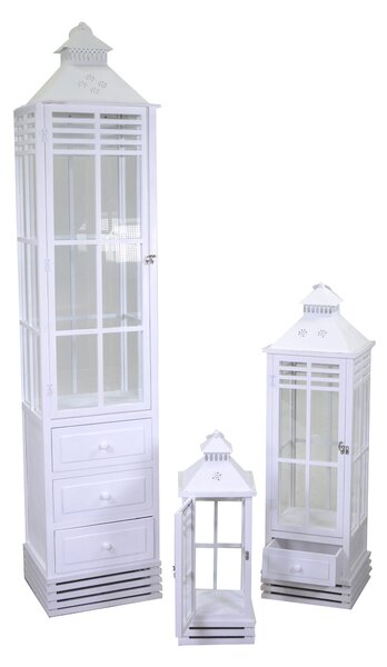 Set 3 Lanterna in legno bianco rettangolare