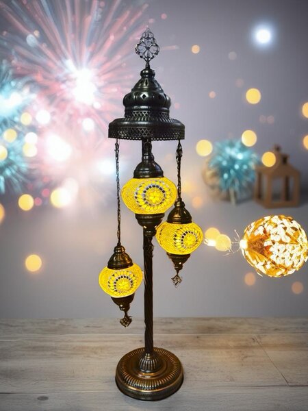 Lampada da tavolo turca fatta a mano con 3 sfere di vetro colorate a mosaico – elegante lampada da notte per soggiorno e camera da letto