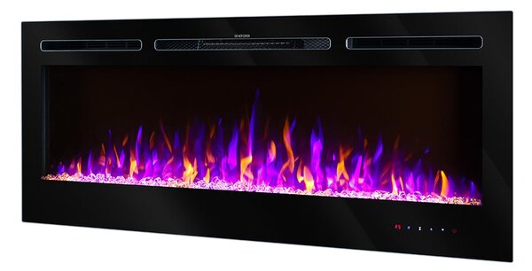 Camino Elettrico da Incasso 54,4x128x14 cm Effetto Fiamma 1500W Hermes Nero